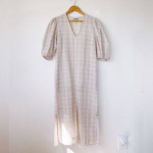 Ganni Pastel Plaid Puff Sleeve Dress
